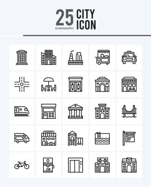 25 City Outline icons Pack vector illustration.