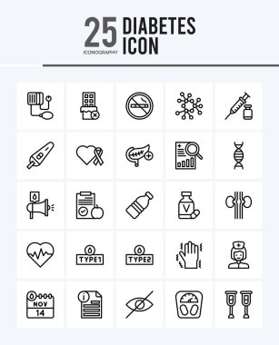25 Diabetes Outline icons Pack vector illustration.