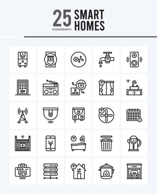 25 Smart Homes Outline icons Pack vector illustration.