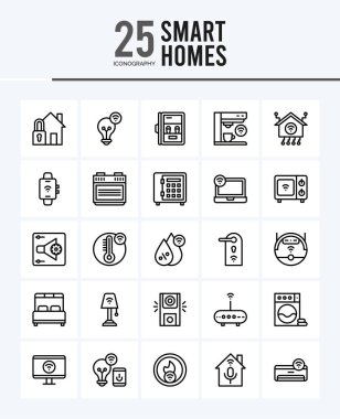 25 Smart Homes Outline icons Pack vector illustration.