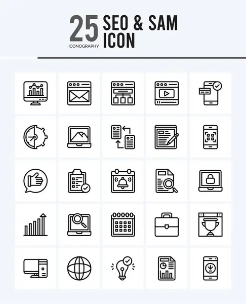 25 SEO And SAM Outline icons Pack vector illustration.