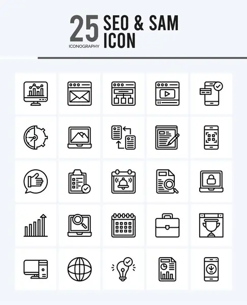 Seo Sam Outline Icons Pack Vector Illustration Stok Vektör