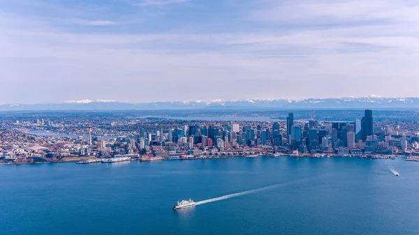 Vista Aérea Seattle Washington Elliot Bay Dia Ensolarado Março 2023 — Fotografia de Stock
