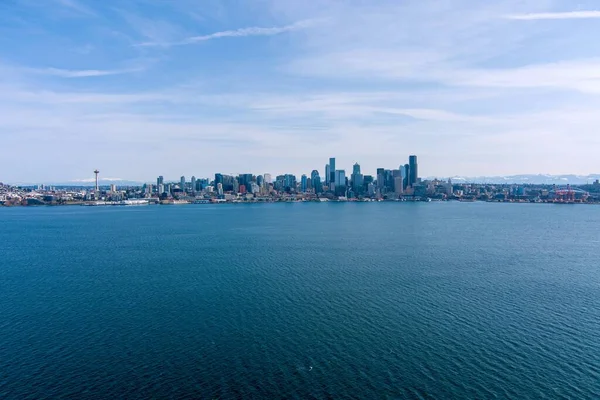 Flygfoto Över Seattle Washington Och Elliot Bay Solig Dag Mars — Stockfoto