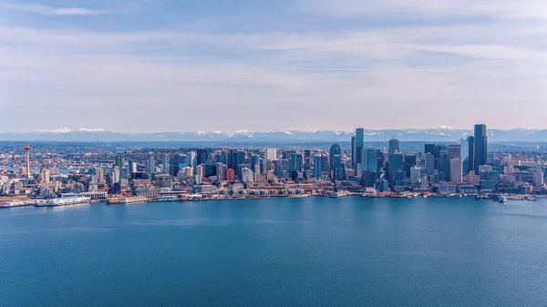 Aerial View Seattle Washington Elliot Bay Sunny Day March 2023 — Stock Photo, Image