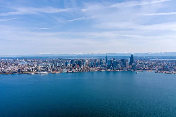 Luchtfoto Van Seattle Washington Elliot Bay Een Zonnige Dag Maart — Stockfoto