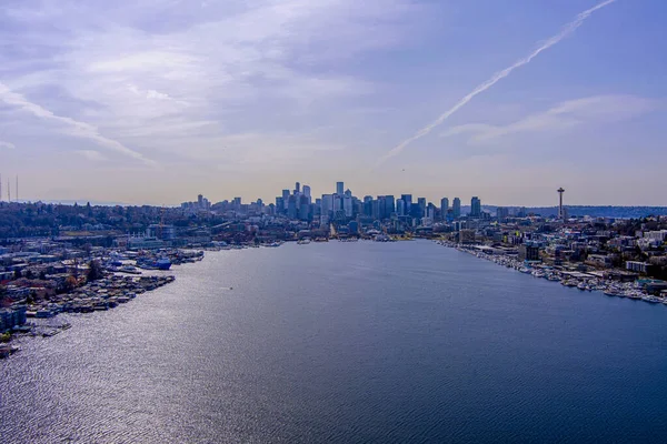 Skyline Seattle Washington Lake Union Una Giornata Sole Nel Marzo — Foto Stock