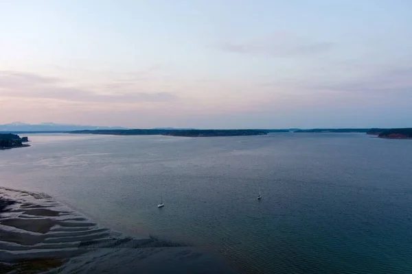 Вид Воздуха Залив Пьюджет Олимпийские Горы Закате Марте — стоковое фото