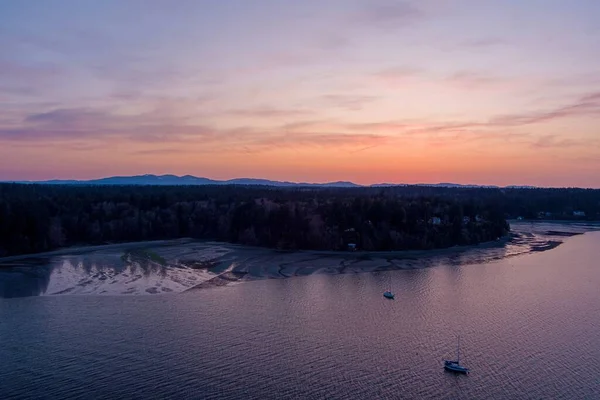 Olympia Washington Gün Batımında Puget Sound Yelkenli Görüntüsü — Stok fotoğraf