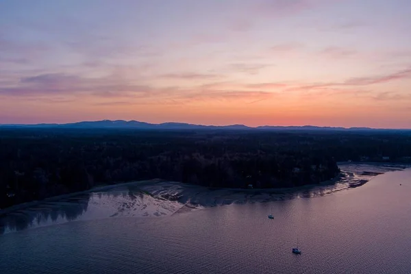 Aerial View Sailboats Puget Sound Sunset Olympia Washington — Stock Photo, Image
