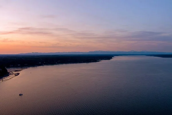 Letecký Pohled Puget Sound Olympijské Hory Při Západu Slunce Březnu — Stock fotografie