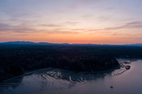 Aerial View Sailboats Puget Sound Sunset Olympia Washington — Stock Photo, Image