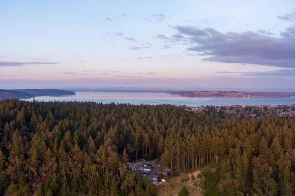 Gün Batımında Washington Daki Tacoma Nın Hava Görüntüsü — Stok fotoğraf
