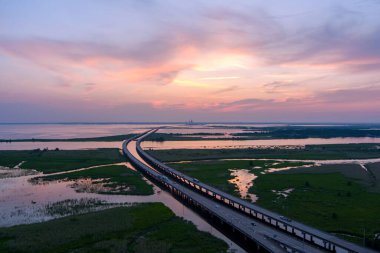 Aerial view of Mobile Bay, Alabama at sunset clipart