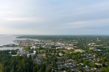 Aerial view of Olympia, Washington at sunset in June clipart