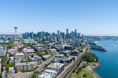 Seattle şehir merkezi, Washington rıhtımı ufuk çizgisi 