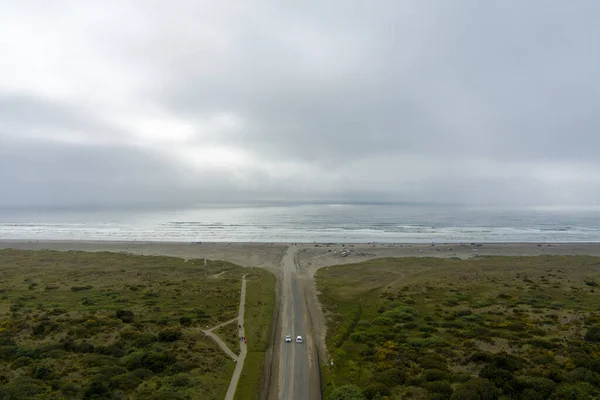 Vista Aérea Praia Ocean Shores Washington Dia Chuvoso Verão — Fotografia de Stock