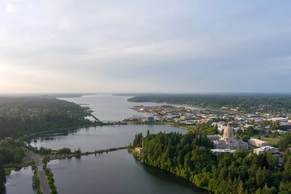 stock image Aerial view of Olympia, Washington at sunset in June