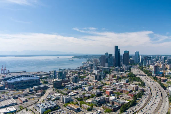 Dron Fotografie Seattlu Washington Panorama Jasného Letního Dne — Stock fotografie