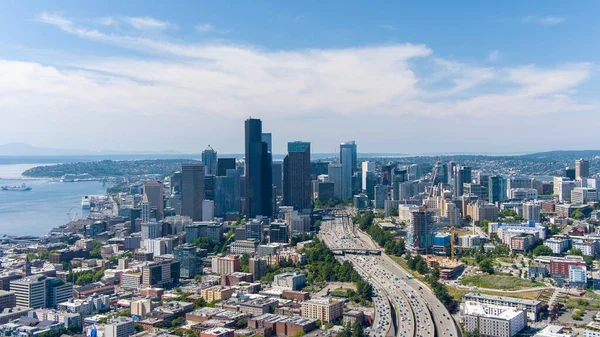 Dron Fotografia Seattle Waszyngton Panorama Pogodny Letni Dzień — Zdjęcie stockowe