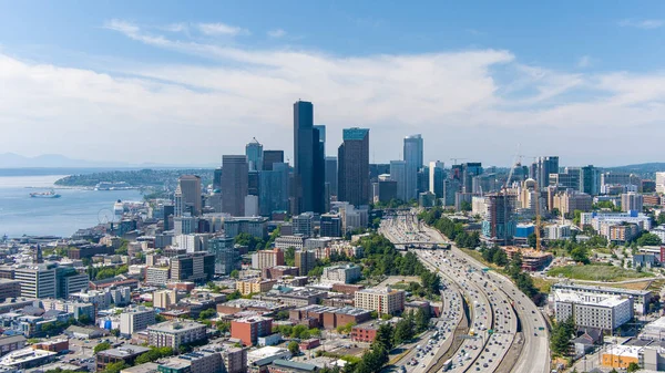 Drone Fotografering Seattle Washington Skyline Klar Sommardag — Stockfoto
