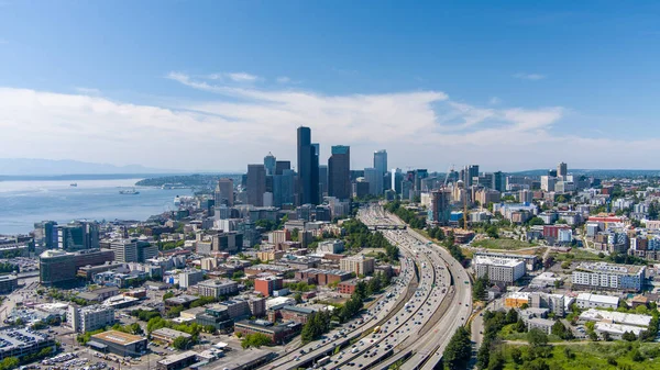 Dron Fotografie Seattlu Washington Panorama Jasného Letního Dne — Stock fotografie