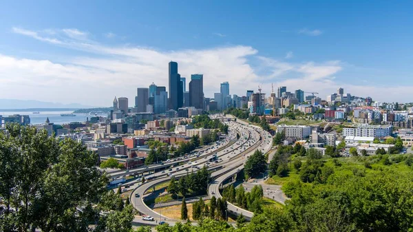 Drone Fotografering Seattle Washington Skyline Klar Sommardag — Stockfoto