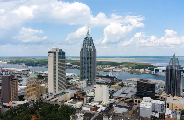 Aerial View Downtown Mobile Alabama Waterfront Skyline Stock Image