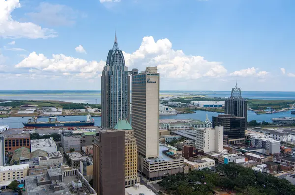 Aerial View Downtown Mobile Alabama Waterfront Skyline Royalty Free Stock Images