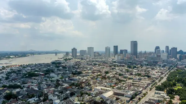 stock image Aerial view of downtown New Orleans, Louisiana and the Mississippi River on a sunny August day