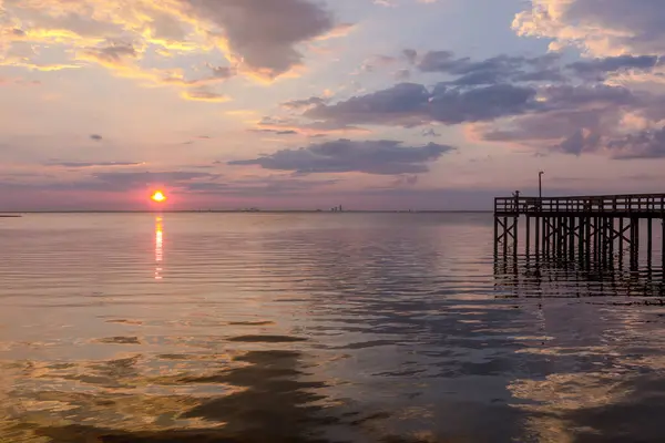 stock image Bayfront Park pier at sunset on the Eastern shore of Mobile Bay in Daphne, Alabama