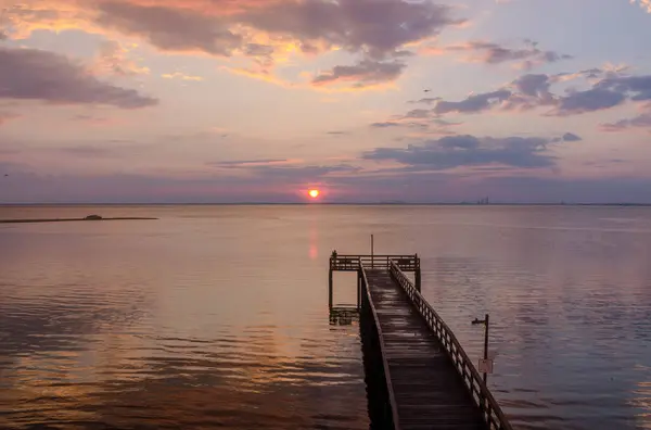 stock image Bayfront Park pier at sunset on the Eastern shore of Mobile Bay in Daphne, Alabama