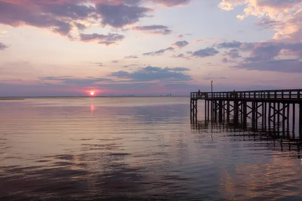 stock image Bayfront Park pier at sunset on the Eastern shore of Mobile Bay in Daphne, Alabama