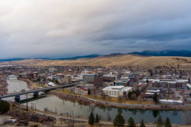 Drone shot of downtown Missoula, Montana near Christmas clipart