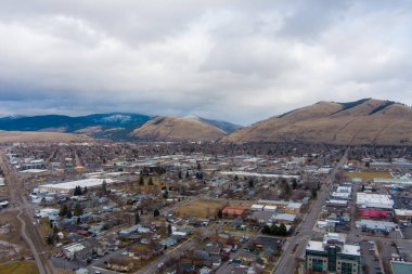 Drone shot of downtown Missoula, Montana near Christmas clipart