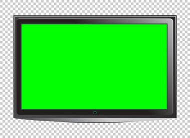 Gerçekçi TV LCD ekran modeli. Şeffaf arkaplanda yeşil ekranlı panel izole edildi. Vektör illüstrasyonu