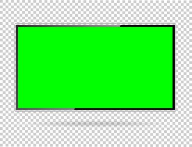 Gerçekçi TV LCD ekran modeli. Şeffaf arkaplanda yeşil ekranlı panel. Vektör illüstrasyonu