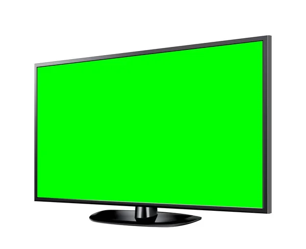 现实的电视液晶显示屏模型 面板与绿色屏幕为背景 矢量说明 — 图库矢量图片
