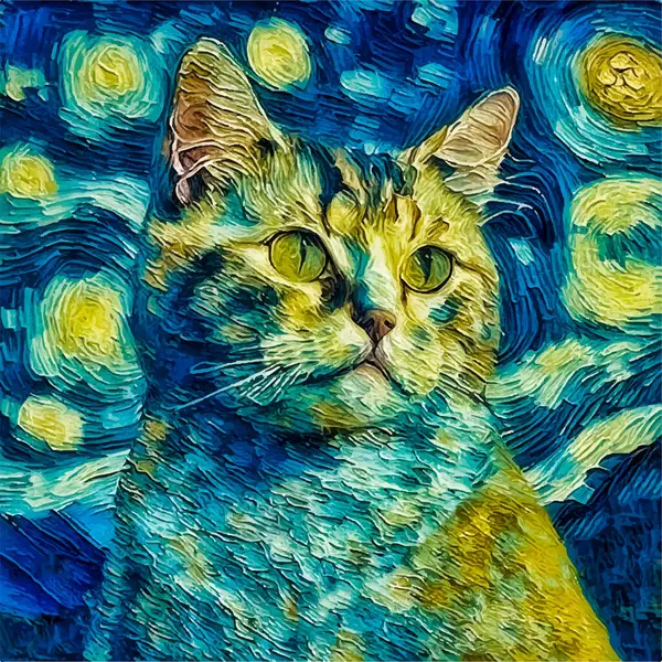 Målning Vektor Katt Stil Med Van Gogh — Stock vektor