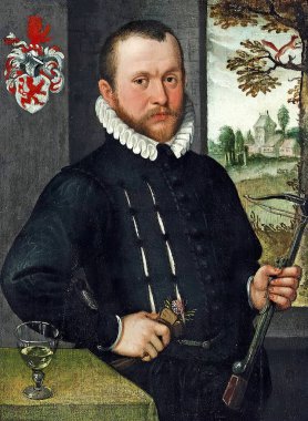 Elinde yaylı tüfek tutan bir adamın portresi