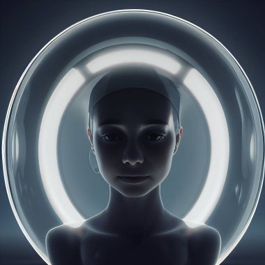 Woman hibernating in a futuristic capsule