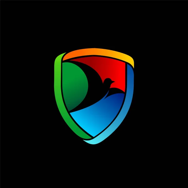 Vogel Logo Mit Schildkonzept — Stockvektor