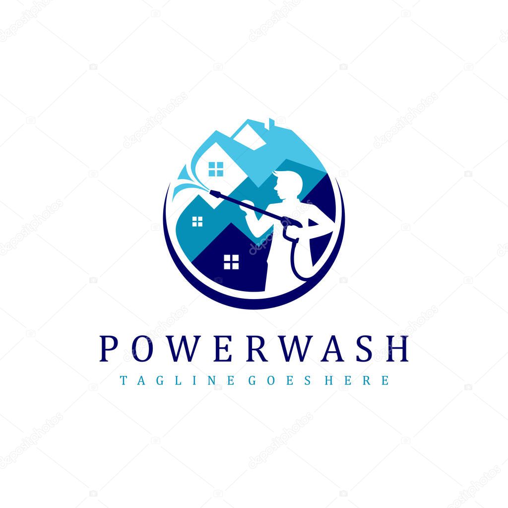 Power wash logo with people are spraying water