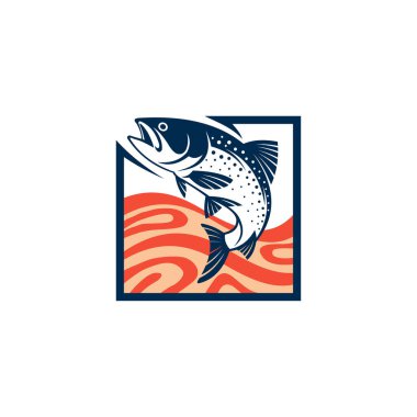 Kare konseptli somon balığı logosu