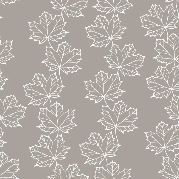 Fall Autumn Doodle Maple Leaves Linear Monochrome Vector Seasonal Seamless — Stock Vector