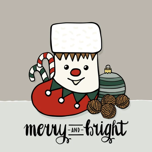 Weihnachtszeit Winter Holiday Doodle Bunte Vektor Illustration Mit Weihnachtsstrumpfkarte Poster — Stockvektor