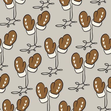 Noel sezonu Kış Tatili Doodle lineer renkli vektör mevsimlik pürüzsüz desen hafif arkaplanda izole edilmiş kürk deri eldivenler 