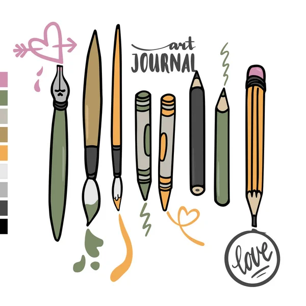 Art Journal Writing Painting Equipment Set Graphic Colorful Vector Elements Royalty Free Stock Vektory