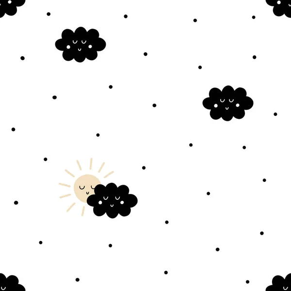 Красочные Пастельное Солнце Облако Белом Пунктирном Фоне Рука Нарисованная Каракули — стоковый вектор