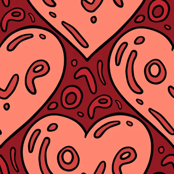 黒い線形手描きカリグラフィックハート形の要素 愛のテキスト ロマンチックなカラフルなベクター 赤い背景で隔離されたシームレスなパターン ベクターグラフィックス